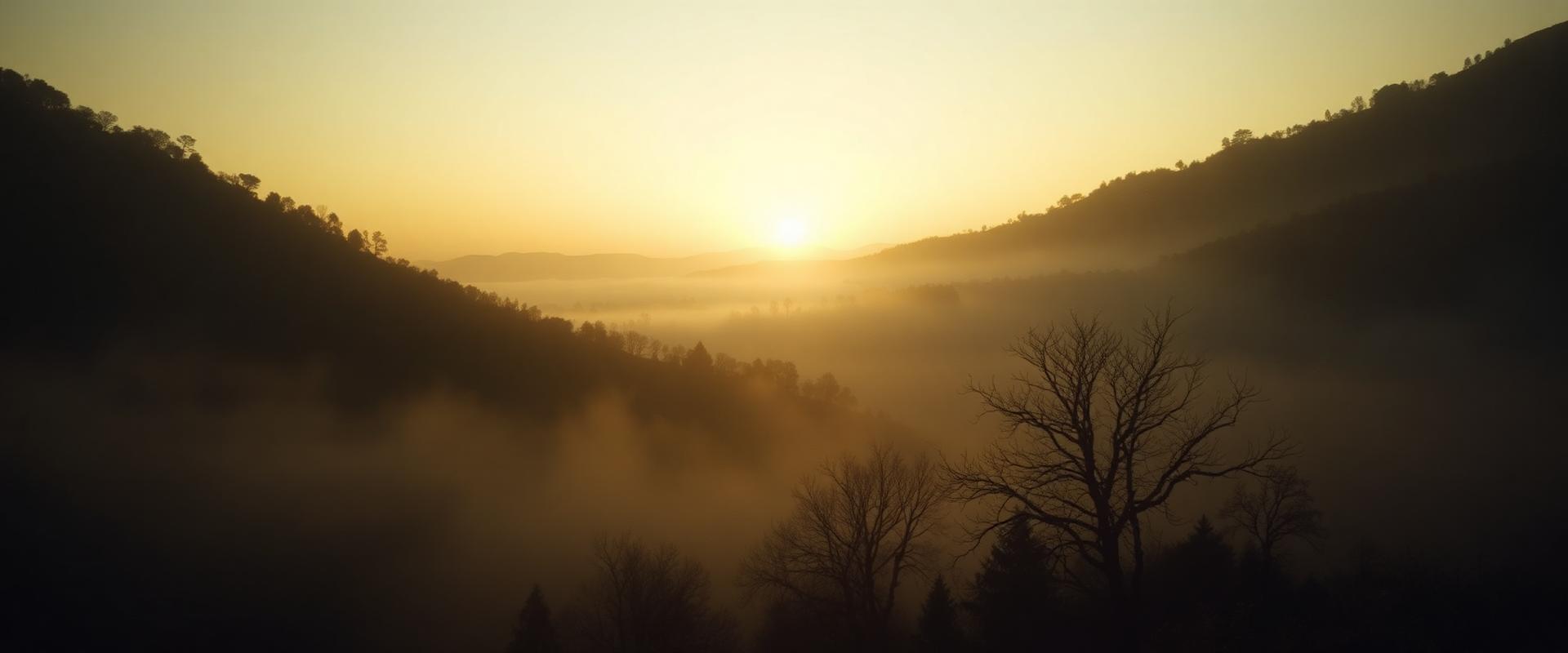 Sunrise over a misty valley
